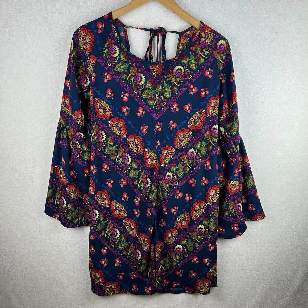 Judith March Women’s L Bell Sleeve Multi Colored Floral Mini Dress
